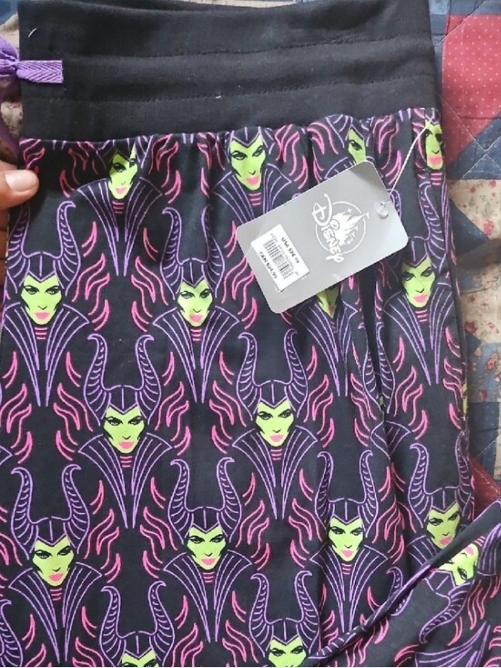 Disney Women's Pajama Pants - Black, Purple & Neon Green Maleficent Pattern - Picture 2 of 3